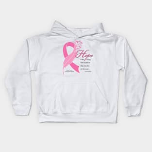 Breast cancer hope quote with black type Kids Hoodie